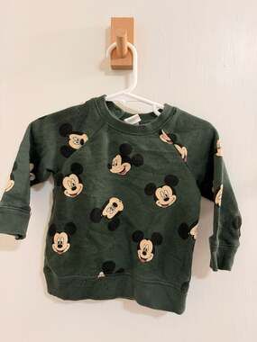 H&M Baby Mickey Mouse All-Over Print Dark Green Sweatshirt 6-9M